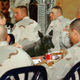 Barney led the blessing and refrained from begging during an impromptu Thanksgiving meal with troops.